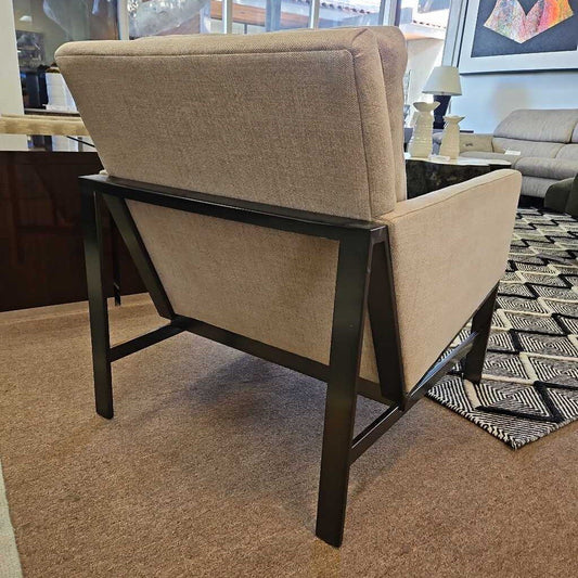 Robin Bruce Atticus U-Chair, Light Beige Upholstered/Black Metal Frame 30W 36D 33H