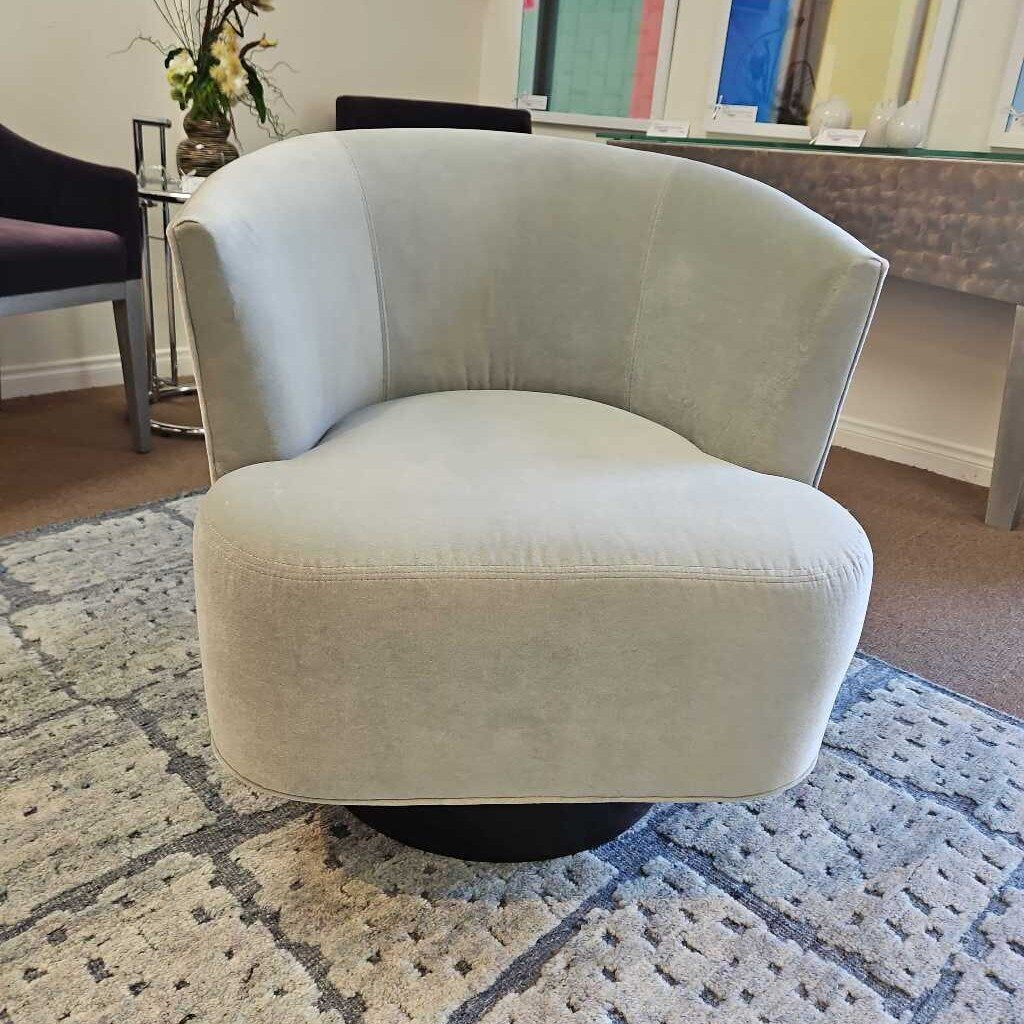Mitchell Gold & Bob Williams Light Sky Blue Upholstered Swivel Arm Chairs 28W 29.5D 29H - PAIR