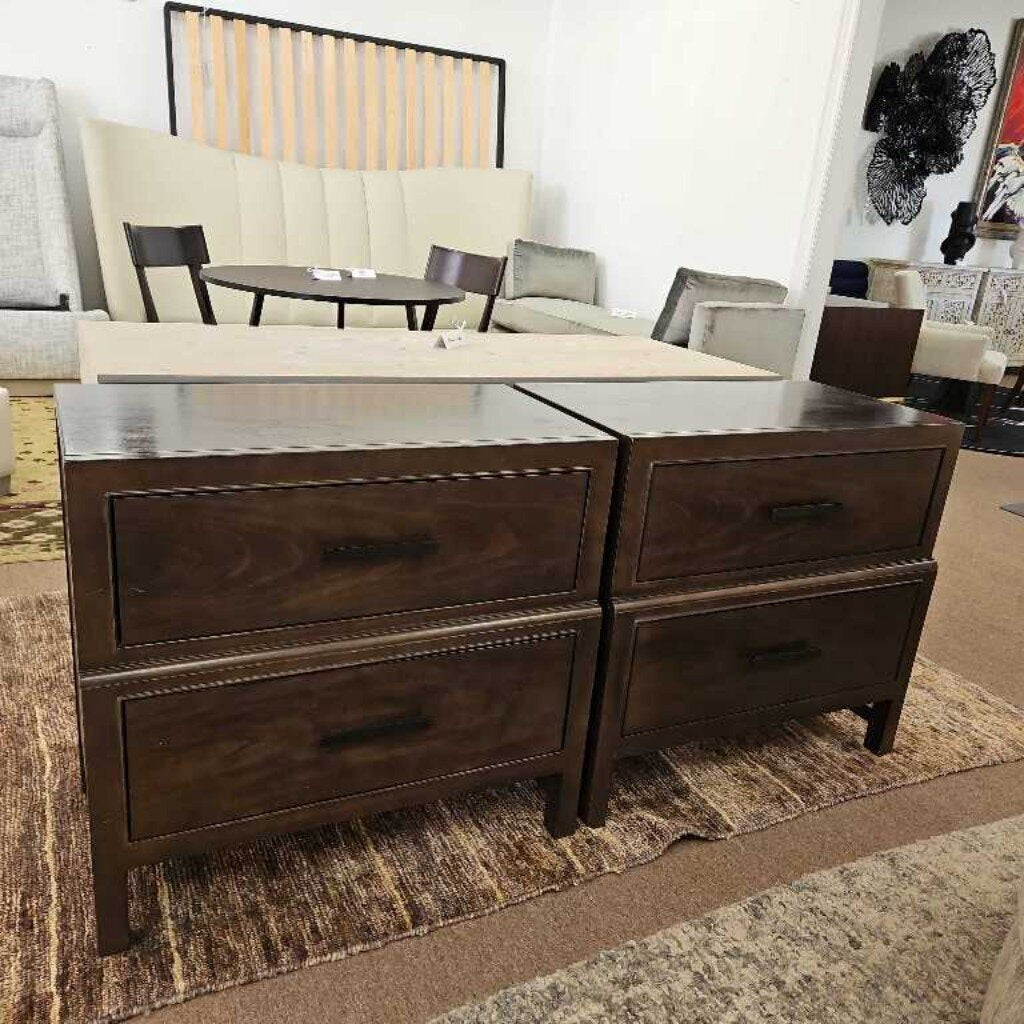 Enzo Collection 2-Drawer Dark Brown Minimalist Black Hardware Nightstands 32W 17D 30H - PAIR