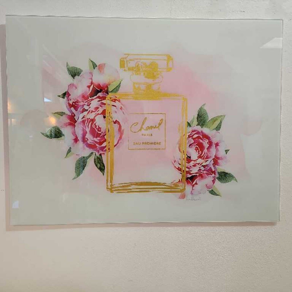 Glass Covered Chanel Perfume Bottle w/Pink Roses