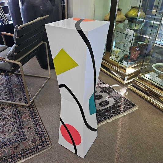 Signed Custom Made & Painted Hour-Glass Shaped Pedestal 10sq x 39H