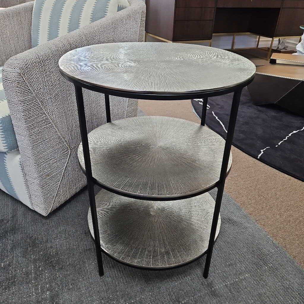 Curry & Co. 3-Tier. Textured Metal End Table 20Dia 26.5H