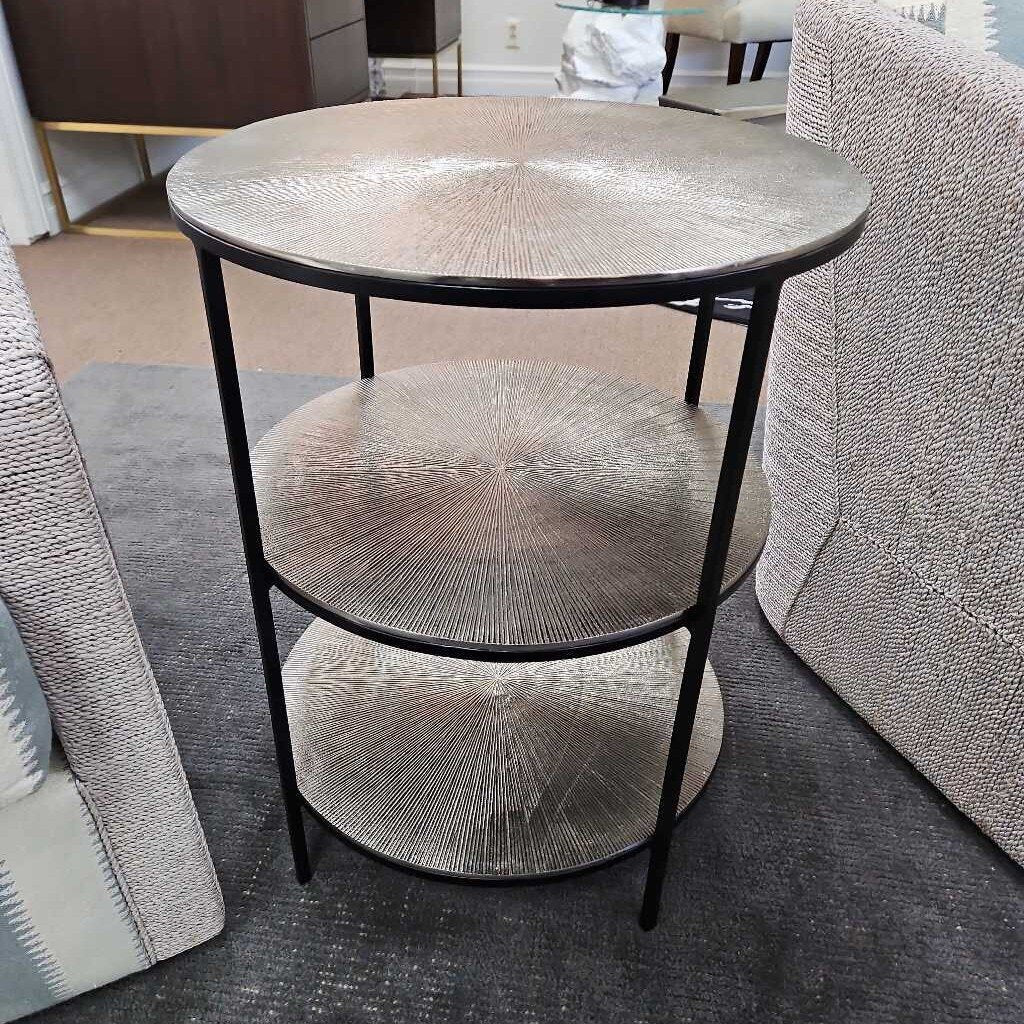 Curry & Co. 3-Tier. Textured Metal End Table 20Dia 26.5H