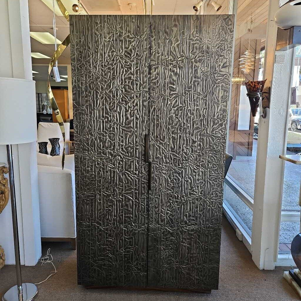 Taracea Tall Armoire, Double Doors, Textured Relief Patterns Ressembling Liquid Metal 41.5W 19.75D 79H