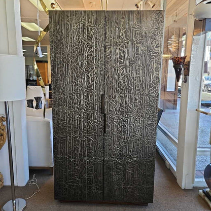 Taracea Tall Armoire, Double Doors, Textured Relief Patterns Ressembling Liquid Metal 41.5W 19.75D 79H
