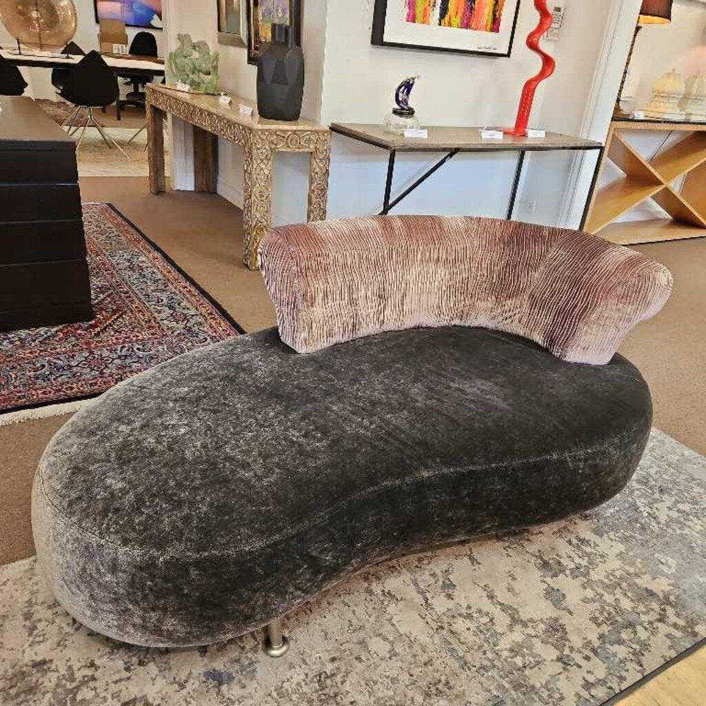 Ana Meridienne Velvet Sofa by Christopher Delcourt, curved Wrap-Around Backrest, Metal Legs 70W 39D 27H