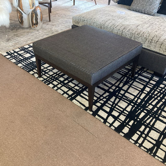 Black/White Geometric Pattern Ottoman, Wooden Legs 33Sq 18H