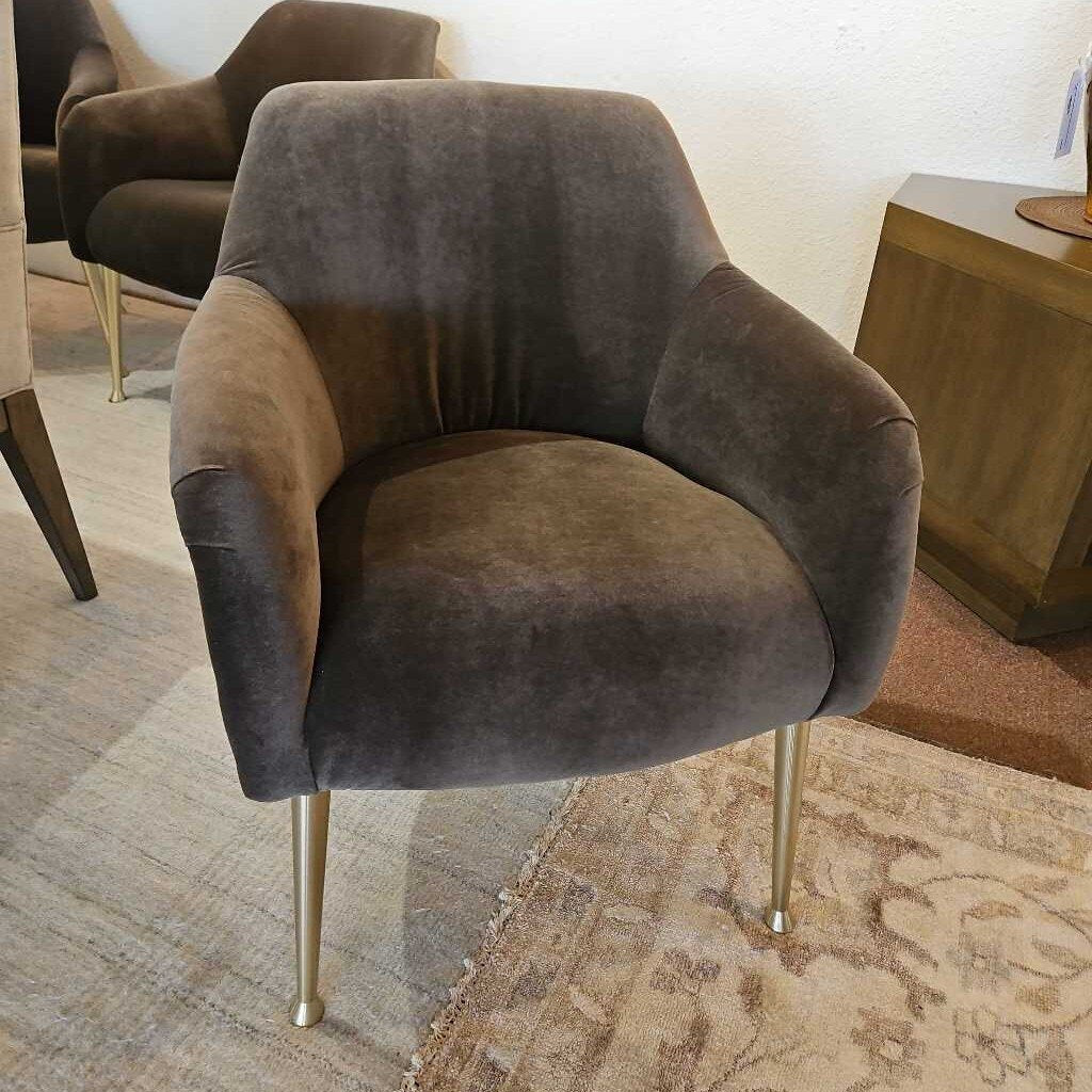Lee Industries Grey Velvet Dining Chairs, Tapered Gold- Tone Metal Legs 25.5W 29D 31.5H - SET OF 6