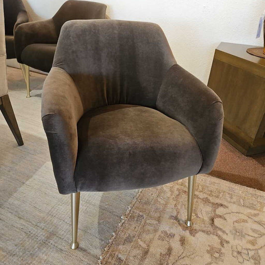 Lee Industries Grey Velvet Dining Chairs, Tapered Gold- Tone Metal Legs 25.5W 29D 31.5H - SET OF 6