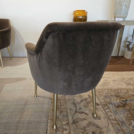 Lee Industries Grey Velvet Dining Chairs, Tapered Gold- Tone Metal Legs 25.5W 29D 31.5H - SET OF 6