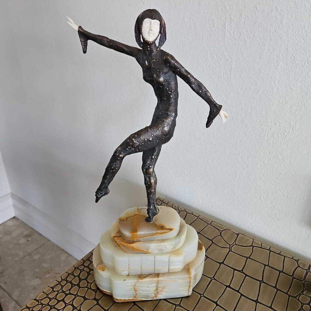 Signed D.H. Chiparus Ivory & Patinated Bronze Dancer 18H