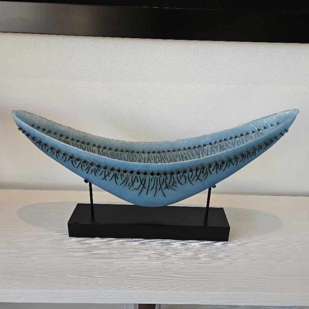 Patty Rogers Pate de Vere, Crushed Glass Paste Blue Canoe Sculpture 30 x 8 x 8 x 15.5H