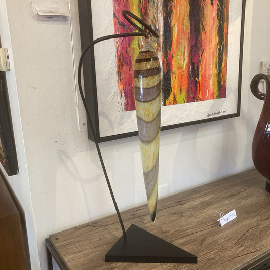 Fusion Z Art Glass Icicle-Shaped Sculpture, Iron Stand 35H