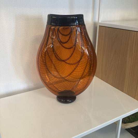 Hd. Blown Studio-Crafted Amber w/Amethyst Accents Vase 15H
