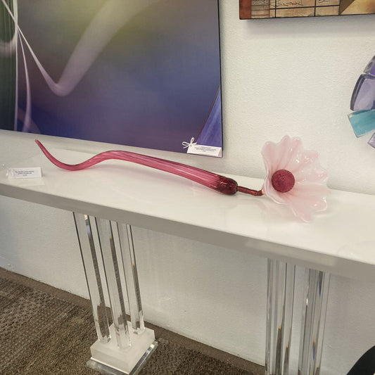 Long Stem, Hd. Blown Art Glass Flower Sculpture 42.5