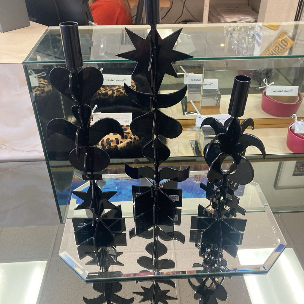 Crate & Barrel Picado BLK Metal Tapee Candle Holders by Lucia Eames 18H,16H,13.25H - SET OF 3