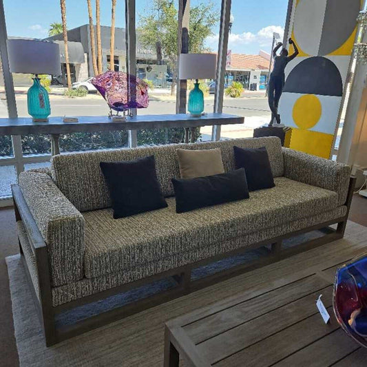 Patio Wood Framed Sofa w/Outdoor Upholstery w/Accent Pillows 99L 39D 33H - AS IS