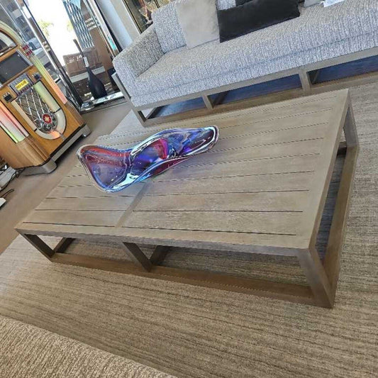 Lg. Rectangular Slated Wood Coffee Table, Grey Finish 72 x 37 x 14H