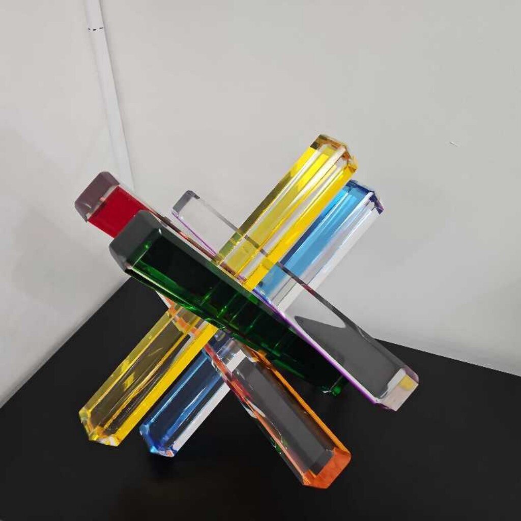Custom Rainbow "Jacks" Lucite Sculpture 18 x 18 x 15.25"H