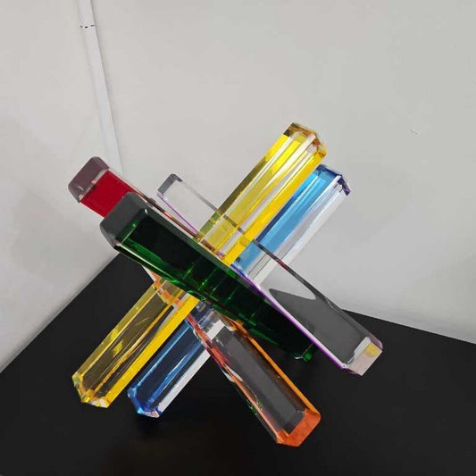 Custom Rainbow "Jacks" Lucite Sculpture 18 x 18 x 15.25"H