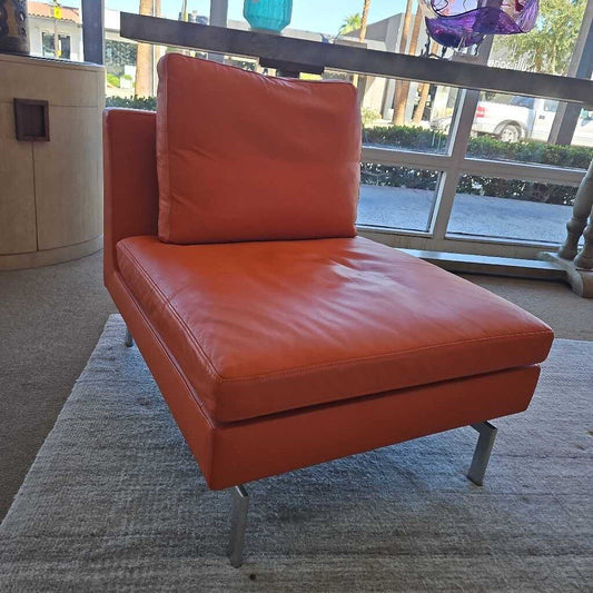 Ligne Roset Stricto Sensu Orange Leather Chair 27.5W 33.5D 25H