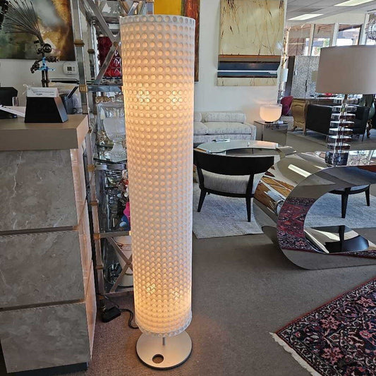 Octopus Floor Lamp, Cylindrical Textured Fabric Shade, White 11.3/4 Dia x 6".4 H