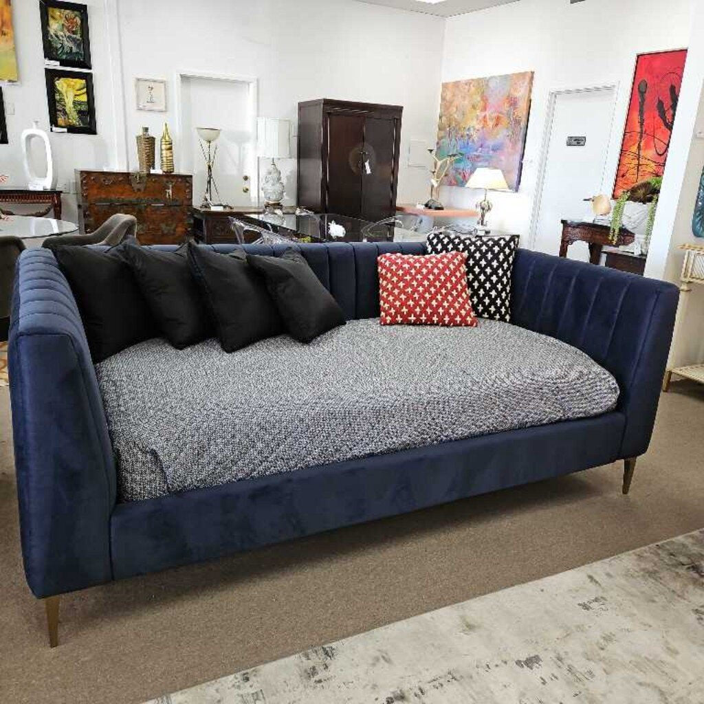 Pottery Barn Channeled Navy Blue Daybed 92.5W 49.5D 36H