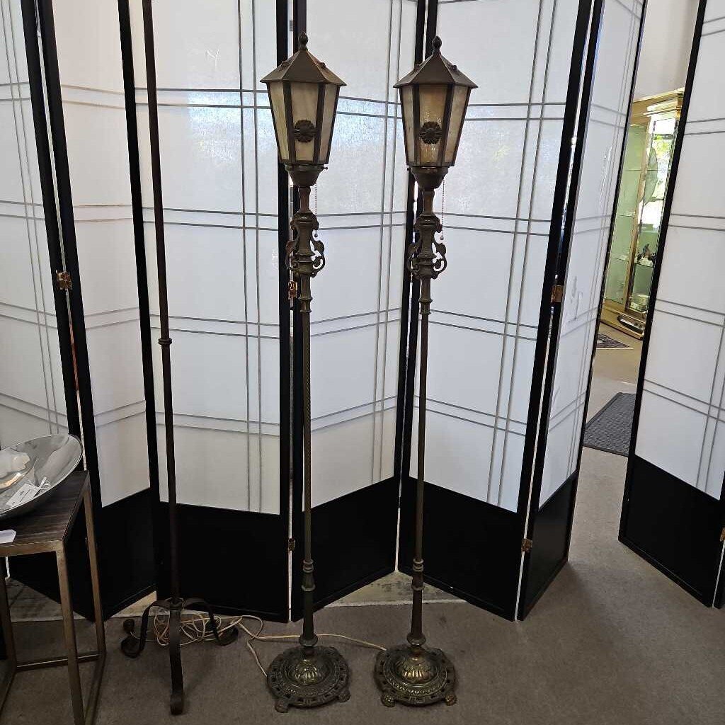 Pair of Antique Carriage Lantern Floor Lamps 65"H (PAIR)