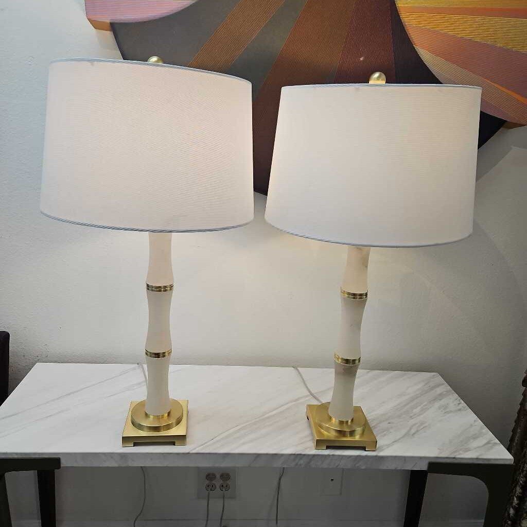 Uttermost Unify Alabaster Table Lamps, Polished White Alabaster, Brass Accents 32.5H - PAIR