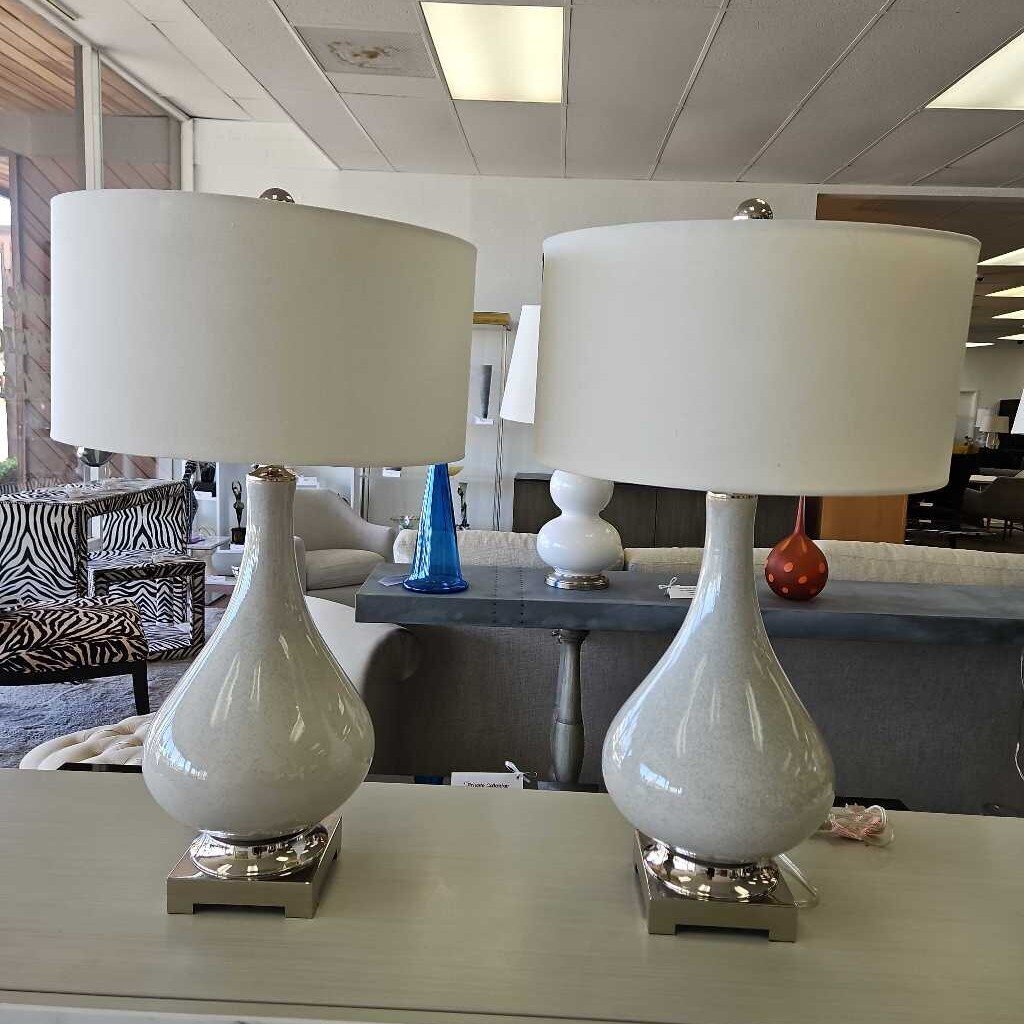 Uttermost Helton Ceramic Table Lamps, Polished Nickel-Plated Accents, Ceramic Teardrop Body 31H - PAIR