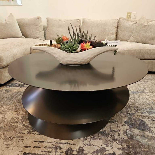 Gabby Reid Metal Black Matte Finish Multi-Tiered Coffee Table 44Dia 18H