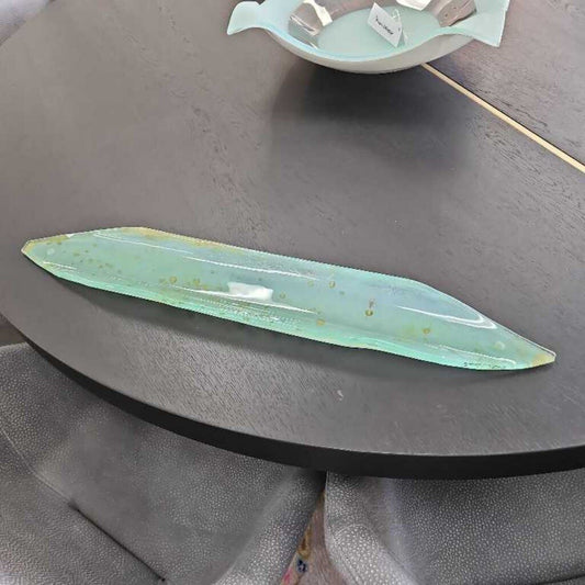 Signed Cristina Duarte Green Glass Tray 29.25 x 4.5H
