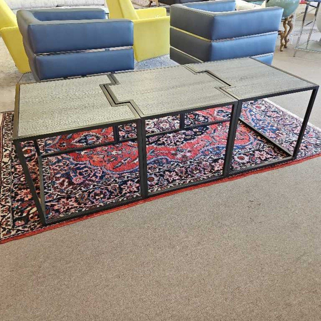 Connecting Bunching Coffee Table, Iron Frame, Textured Surface 60W 25H