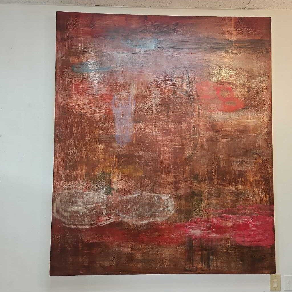 "Dance to the Moon" by Tom Savage 1988 Hand Painted Acrylic Abstract Painting, Framed 66W 78H