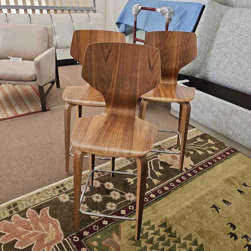 Modern Bentwood, Contoured Backrest Counter Stools (SET OF 3) 18 x 17.5 x 40H