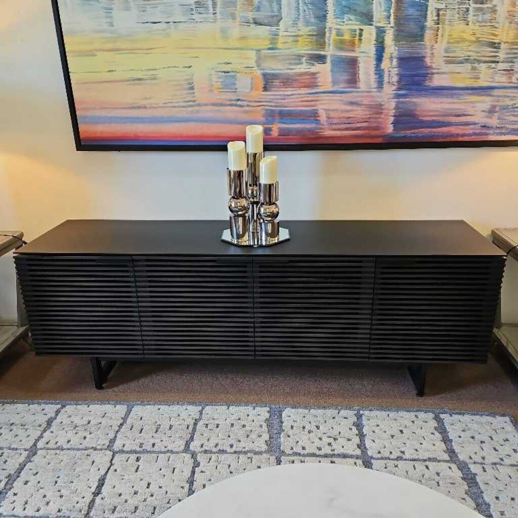 BDI Corridor Media Matte Black Console, Stainless Steel Legs 79W 20D 28H
