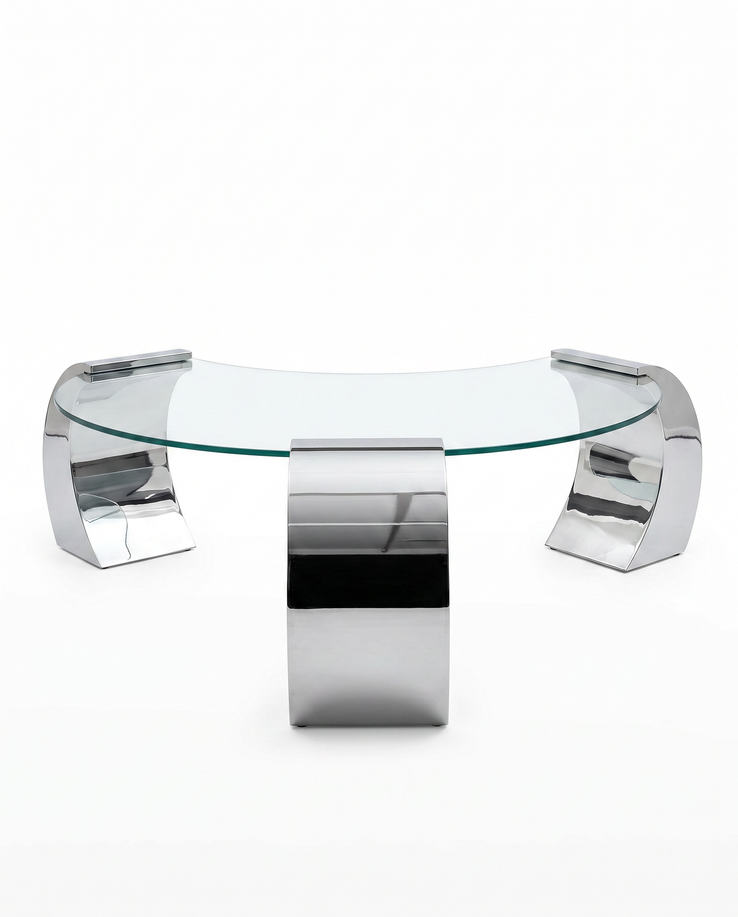 In The Style of Karl Springer, Chrome & Glass Coffee Table 64" x 31.5" x 17"