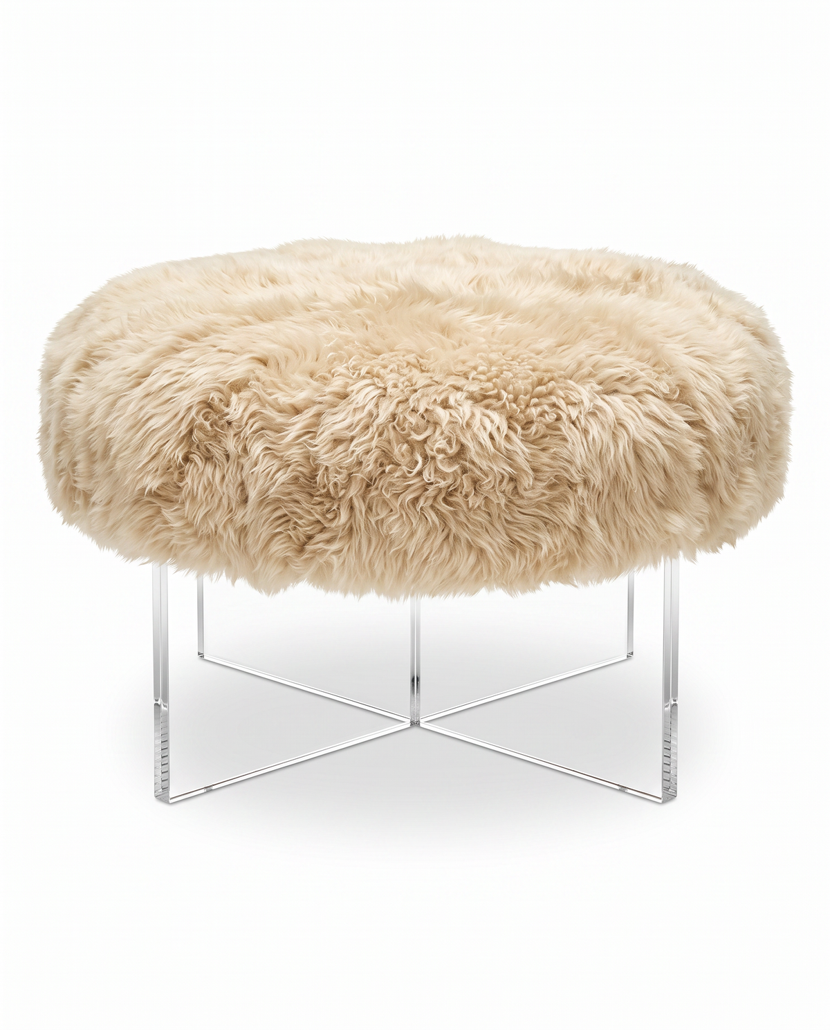 Interlude Gome Jules Ottoman, Tibetan Lambskin, Arylic Cross Base 36Dia 19H