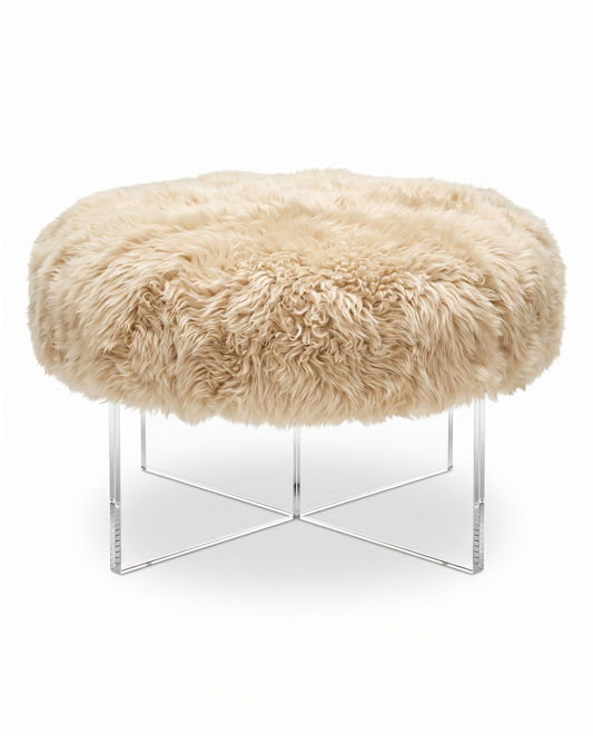 Interlude Gome Jules Ottoman, Tibetan Lambskin, Arylic Cross Base 36Dia 19H