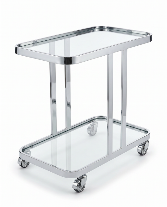 In the Style of 1970's Chrome & Glass Bar Cart, Attributed to Designer Milo Baughman 30W 18D 27.75H