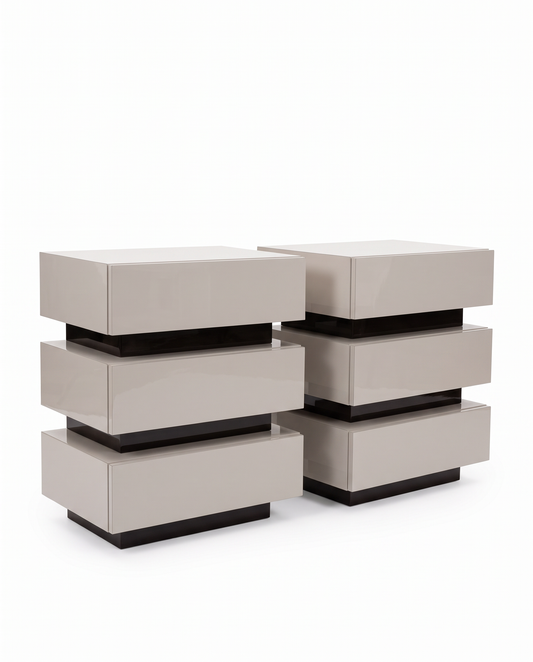 In the Style of Milo Baughman Bedside Chests, PAIR 24W 18D 30H