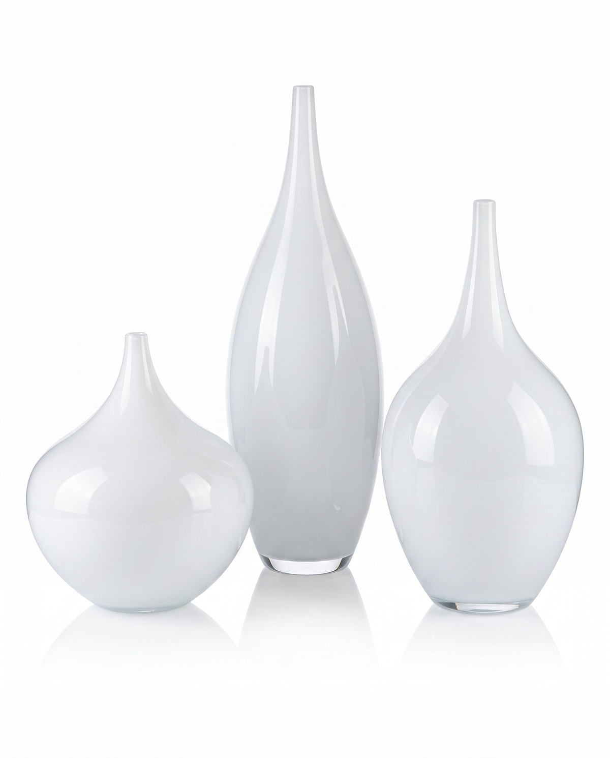 Jamie Young Nymph Vase, Trio White Glass, 10.5H, 14H, 17.5H - SET OF 3