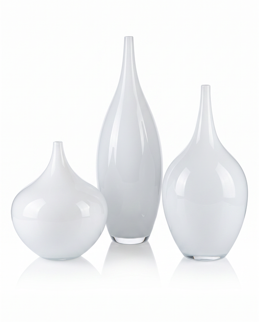 Jamie Young Nymph Vase, Trio White Glass, 10.5H, 14H, 17.5H - SET OF 3