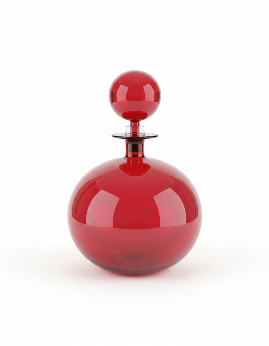 Joe Cariati Empoli Red Glass Decanter, Large Ball Stopper 11.5H