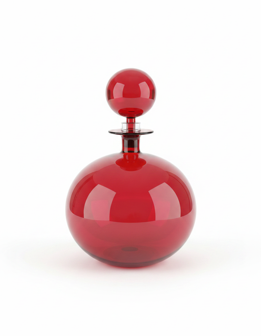Joe Cariati Empoli Red Glass Decanter, Large Ball Stopper 11.5H