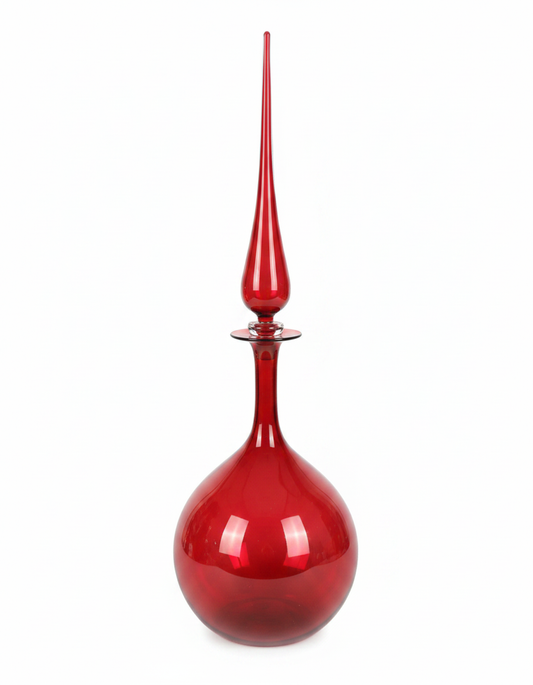 Joe Cariati Empoli Red Glass Fluted Cone Decanter 22H
