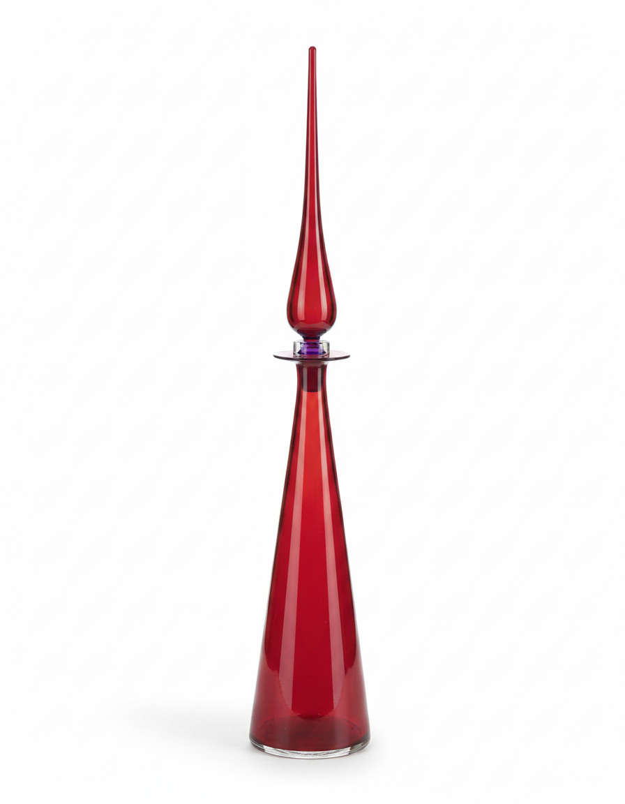 Joe Cariati Empoli Red Glass Vase w/Pointed Stopper 25H