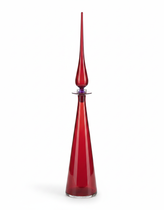 Joe Cariati Empoli Red Glass Vase w/Pointed Stopper 25H