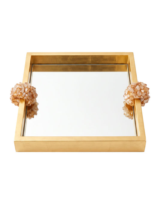 John-Richard Golden Reflections Gold Leaf Framed Tray, Quartz Handles 18.5" x 16"