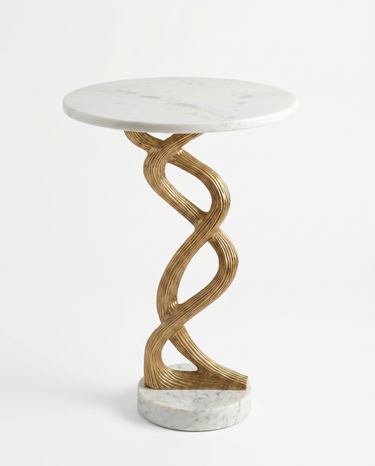 John-Richard Windswept Martini Tbl., Marble & Brass 14 Dia x 22.75"